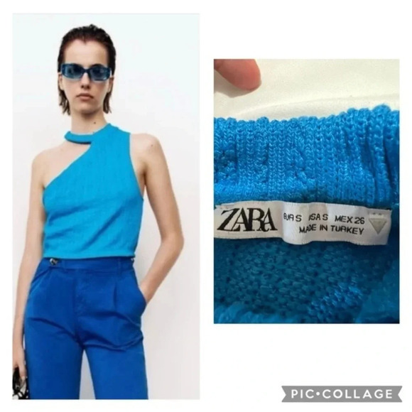Zara Tops - Zara Asymmetrical Boho Hippie Cable Knit Blue Crop Top size S